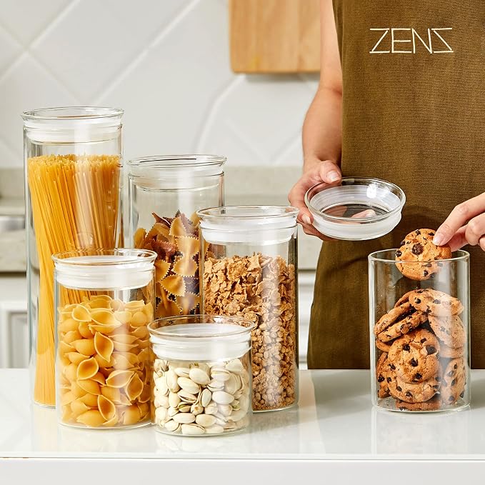 ZENS 17oz Glass Jars with Airtight Lid, Set of 4 Small Glass Storage Jars | Borosilicate Glass Canisters Set with Lids, Small Storge Containers for Kitchen Spice, Sugar, Blooming Tea,