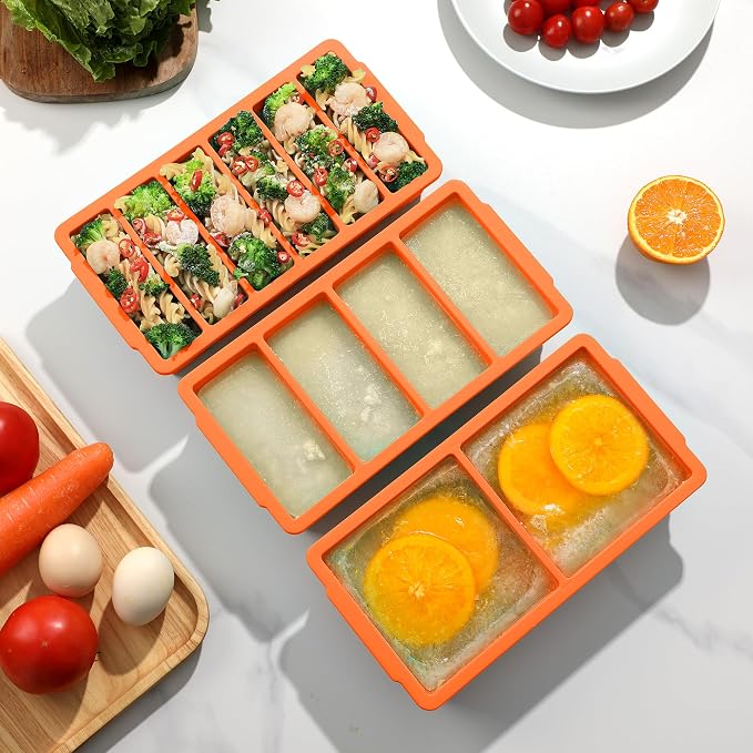 Doasuwish 3-Pack Silicone Freezer Trays with Lid,2 Large 2-Cup(500ml)&4 Medium 1-Cup(250ml)&6 Small 1/2-Cup(125ml) Soup Freezer Container Molds,Ice Cube Tray For Meal Prep&Freezing Soup,Stews,Sauces
