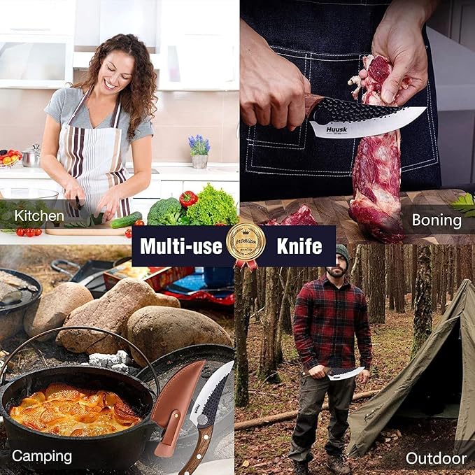 Huusk Viking Knives, Japanese Style Meat Cleaver Knives, Forged Boning Knife with Sheath, High Carbon Steel Chef Knives for Kitchen, Camping or BBQ Thanksgiving Christmas Gifts