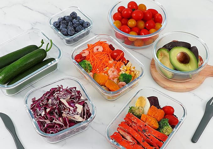 M MCIRCO 24 Piece Glass Food Storage Containers with Lids, Red | Glass Meal Prep Containers,Airtight Lunch Containers with Lids, Microwave, Oven, Freezer and Dishwasher Friendly, BPA Free
