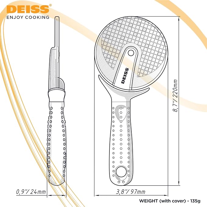 Deiss Lux Heavy Duty Pizza Cutter With Wheel Slicer- Stainless Steel Sharp Smooth Pizza Cutter Wheel With Easy Grip Non-Slip Handle, Dishwasher Safe (RED)