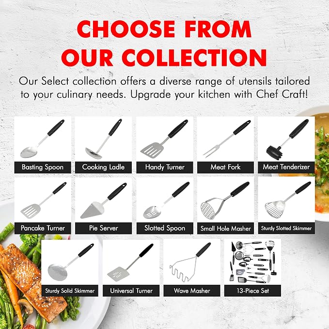 Chef Craft Select Slotted Spoon, 12.75 inch, Stainless Steel