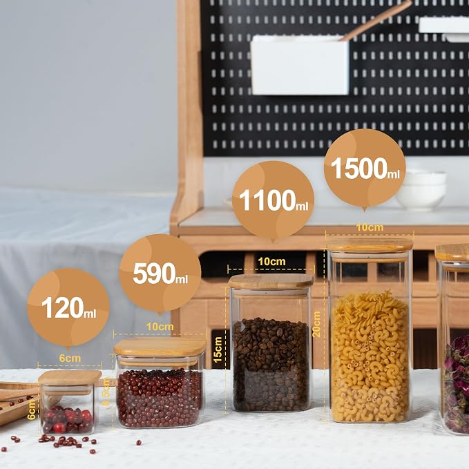 D2scrma 4oz Airtight Square Spice Containers with Bamboo Lid Set of 12 (120ml) with Black Lables Storage Stackable Spice Jar, Kitchen Canister for Sugar, Tea, Flour, Salt and Seasonings