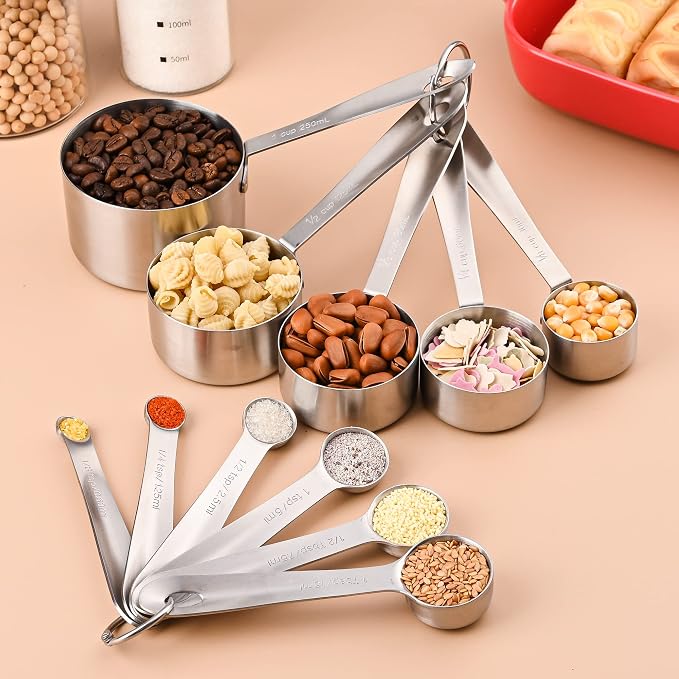 Measuring Cups and Spoons Set, 18/8 Stainless Steel Measuring Cups and Spoons Set, 5 Metal Measuring cup & 6 Baking Measuring Spoon, Imperial & Metric Measure Cup and Spoon Set 11