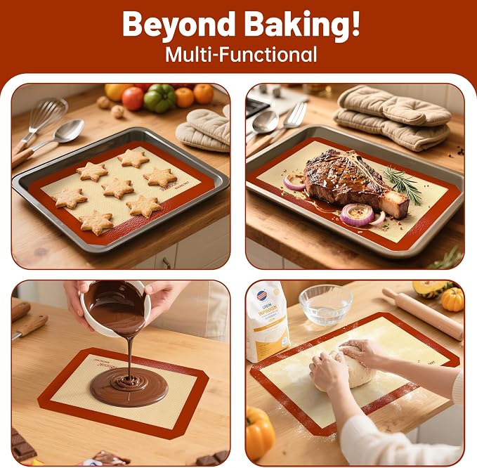 Silicone Baking Mats, 3PACK Reusable Non-stick Baking Mats for Cookies, Easy Clean & Non-Slip Food Grade, 16.5’’ x 11.6’’ Baking Sheets for Cookies, Bread and Pastry, Baking Supplies for Oven