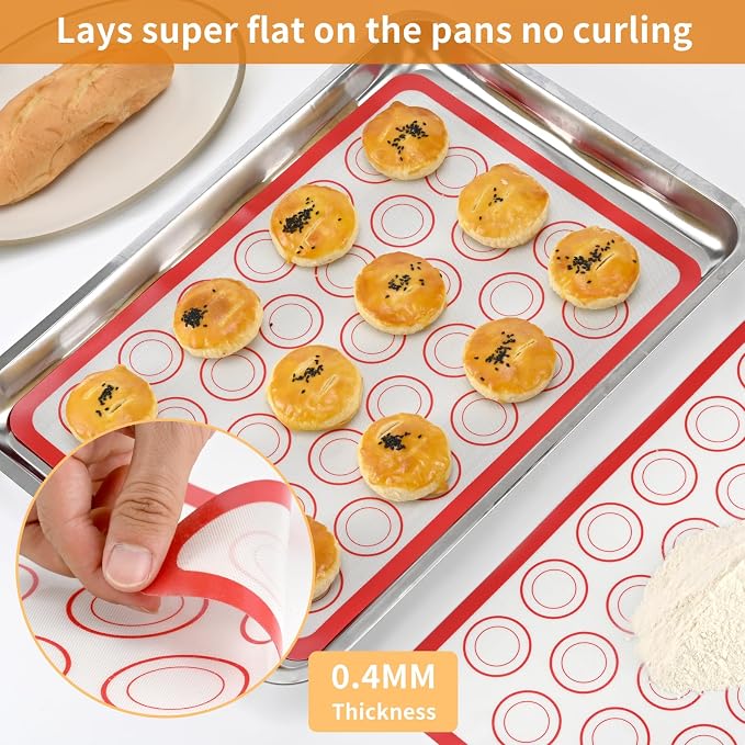 Luckyiren 2 Pack Silicone Macaron Baking Mat, Half Sheet Liners, Red/White | Two 16.54 x 11.62 in silicone macaron baking mats have printed rings for macarons; reusable nonstick half sheet liners.