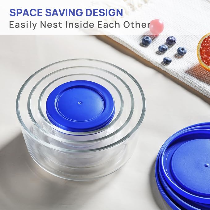 Vtopmart 4 Pack Glass Bowls with Lids (1, 2, 4, 7 Cup) | Food Storage Containers, Meal Prep and Leftovers Keeper, Lunch Container, Microwave, Dishwasher & Freezer Safe, BPA Free