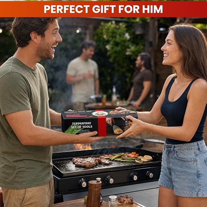 9PCS Griddle Accessories Kit, Flat Top Grill Accessories Set for Blackstone and Camp Chef, Grill Spatula Set with Enlarged Spatulas, Scraper - Outdoor Barbecue Tools Gifts for Men Dad Him