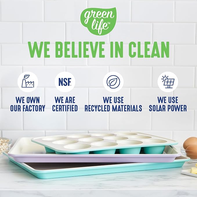 GreenLife 12 Cup Ceramic Nonstick Muffin Pan, Navy | 11.4" x 1.9" x 15.9", PFAS-Free Nonstick, Cupcake Tin, Easy Release, Even Heating, Wipe Clean, Heavy Duty, Warp Resistant