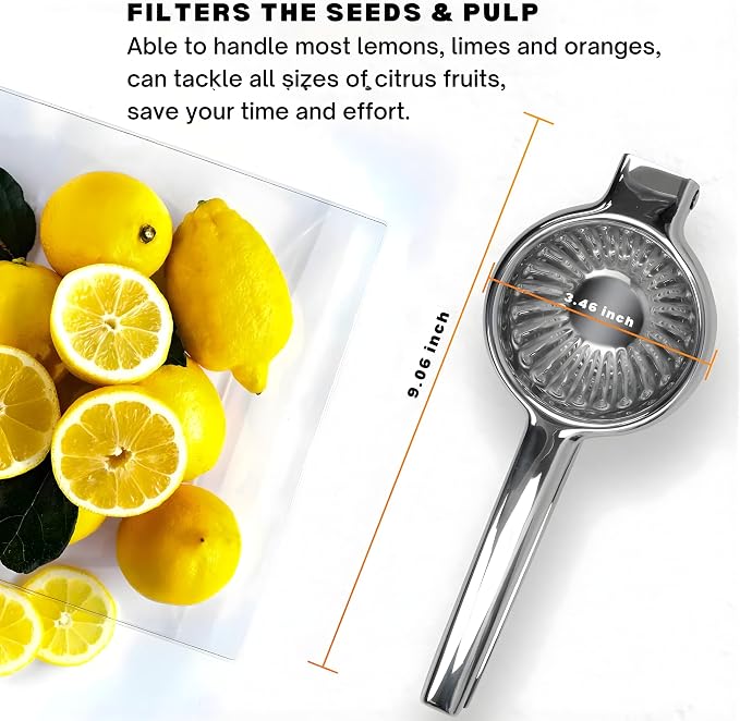Extra Large Lemon Squeezer - Heavy Duty Stainless Steel Citrus Press with Jumbo Bowl - Manual Juicer for Lemons, Limes & Oranges - Professional Strength Metal Squeezer - Dishwasher Safe