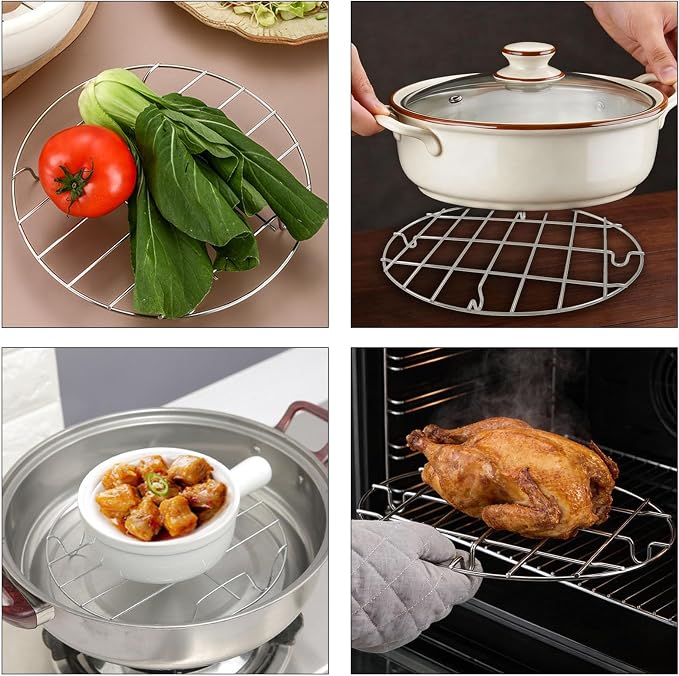 Murtenze 2 Pack Stainless Steel Cooling Rack, 11.3 x 8.3" Oval & 7.9" | Round Roasting Rack, Kitchen Baking, Roasting, Steaming