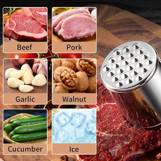 Meat Tenderizer, 304 Stainless Steel Meat Hammer with Wood Handle,Kitchen Meat Mallet for Cooking, Chicken Steak Meat Tenderizer Tool