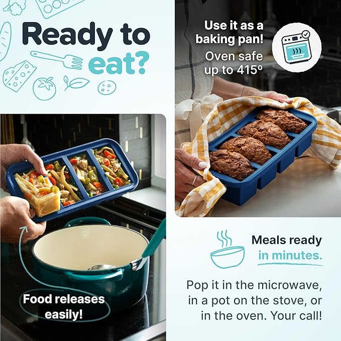 Souper Cubes 1 Cup Silicone Molds for Food with Lids, Blueberry, 2-Pack | 100% Platinum-Cured Silicone Freezer Mold, Oven and Microwave Safe, Perfect for Freezing Soup, Rice, Protein, Grains and More