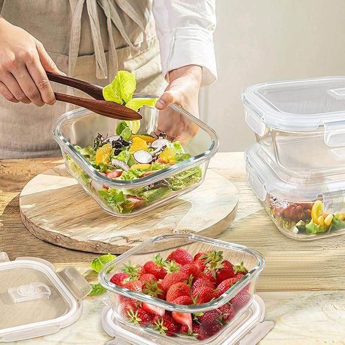 Square Glass Containers with Lids 3 Cup/24 oz, 4 Pack | Borosilicate Glass Bowl | Airtight | Meal Prep | Sandwich | Oven Microwave Freezer Dishwasher Safe | Small Food Storage Sets
