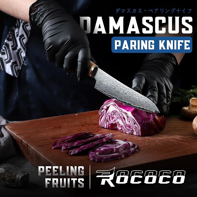 ROCOCO Damascus Japanese Utility Knife - Sharp Fruit Paring Knives Meat Cleaver for Home Kitchen BBQ 5.3"