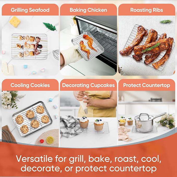 Homikit 4 PCS Baking Rack for Oven Cooking, 8.7” * 6.3” Small Cooling Racks | Food Grade Stainless Steel, Healthy& Heavy Duty, Wire Roasting Grilling Mini Rack for Bacon Bread Cookies, Dishwasher Safe