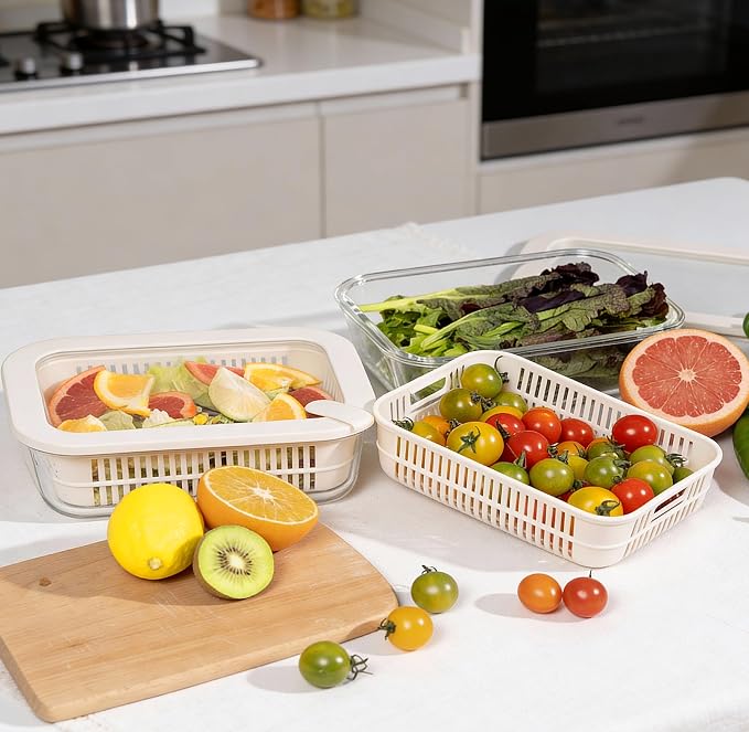 Glass Food Storage Containers with Glass Lids, Microwave Safe Food Container Set, Aitight Meal Prep Container Set, BPA Free Colander, LeakProof, 2 Pack