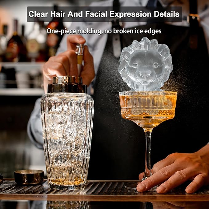 3D Lion Ice Cube Silicone Molds Tray for Whiskey, Cocktail, Drink, Bar; Rich Details. Fun Animal Mold for DIY Craft Taba Squishy Chocolate Soap Candle Resin Gift for Women Girls Boys; 2 Pack