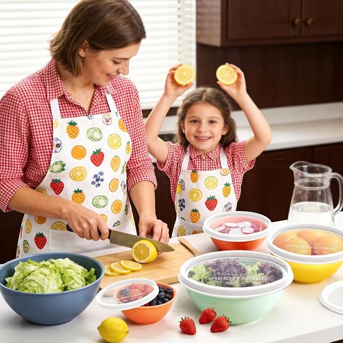 Greentainer Plastic Mixing Bowls with Lids Set for Kitchen, 6 Set Nesting Bowls for Mixing, Baking, Prepping, Cooking and Serving Food, Mixing Bowls Dishwasher, Microwave Safe