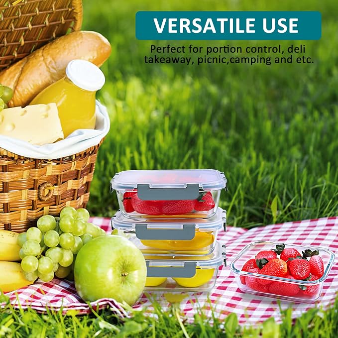 M MCIRCO 5 Pack,30 oz Glass Food Storage Containers with Lids, Gray | Glass Meal Prep Containers,Airtight Lunch Containers with Lids, Microwave, Oven, Freezer and Dishwasher Friendly, BPA Free