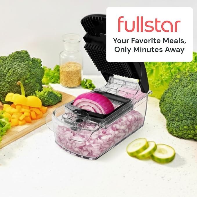 Fullstar Pro Original Vegetable Chopper - Chopper and Spiralizer - Food Chopper with Container, Fruit Cutter, Onion Dicer - All-in-One Prep Tool - Kitchen Gadgets and Gifts (4 in 1, Clear)