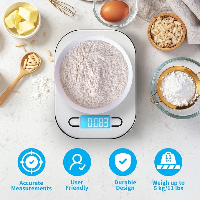 Smart Weigh Stainless Steel Digital Kitchen Scale for Cooking, Weight Loss, Calorie Tracking, Baking, Food Portion Control, and Meal Prep - Accurate Measurements in Grams and Ounces