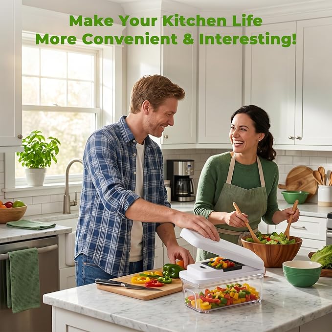 SUSTEAS Vegetable Chopper with Pull-Out Container, 7-Blade Mandolin Slicer | Pull, Empty & Keep Chopping; Easy-Detach, Dishwasher-Safe Blades; 7 Blades for Every Cutting Need; Less Cleanup. More Cooking