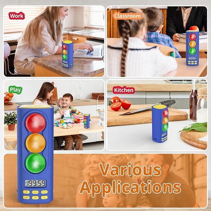 Traffic Light Visual Timer&ADHD Tool for Kids Adults Display Volume Adjustment, with 4 Ringtones for Classroom Desk Home Kitchen Game Countdown Pause Memory Function Charger Type C (Blue)