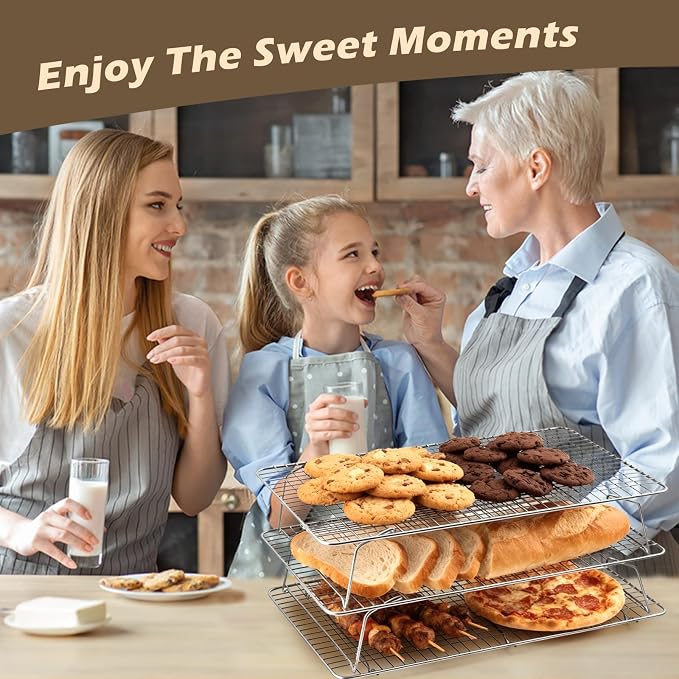 Pleafind 3 PCS Silver Stackable Cooling Rack -16 x 10 Inch Wire Rack, Heavy Duty Stainless Steel Baking Racks, Cooling Racks for Cooking and Baking Cookie Pizza Cake, Oven and Dishwasher Safe