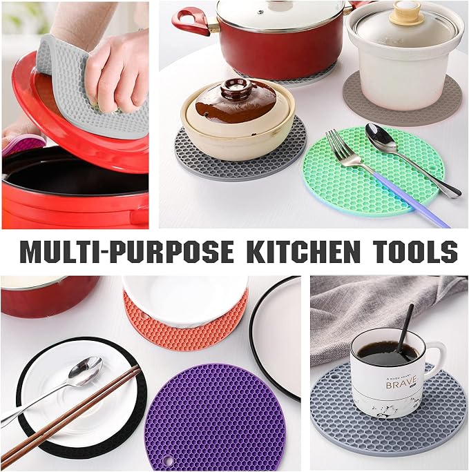 4 Pack Trivets for Hot Dishes | Hot Pads for Kitchen, Silicone Pot Holders for Kitchen Countertops,Table, Hot Pots and Pans, Easy to Wash and Dry,Khaki