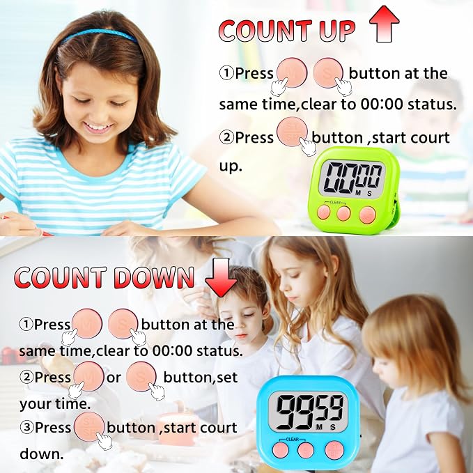 Timer for Kids Teachers Digital Kitchen Timers for Cooking Large Magnetic Classroom Timer 12Pack-Blue Green