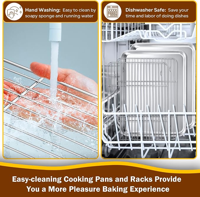 P&P CHEF 16 Inch Baking Sheet with Rack Set, Pans with Flat Racks | 2 Baking Sheets + 2 Cooling Wire Racks, Dishwasher & Oven Safe, Non-toxic & Lasting Use, Fit for Regular Oven