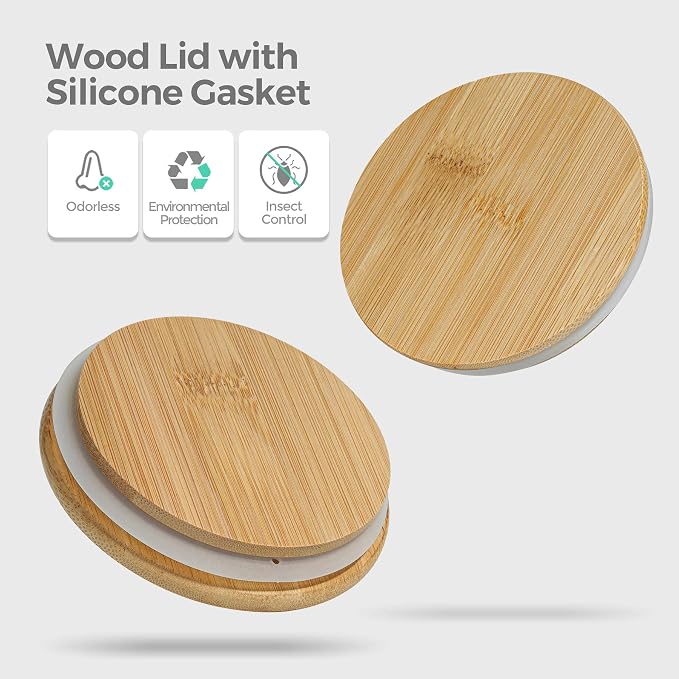 ComSaf Glass Storage Containers wtih Lids 1.5 Qt, Set of 3 Food Storage Jar | Glass Containers with Bamboo lids, Glass Canisters 45oz, Kitchen Cabinet Storage, Tea, Spice, Coffee, Dry Food, BPA Free