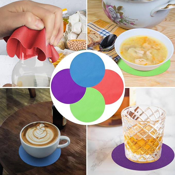 Rubber Jar Opener, 4PCS Jar Opener Gripper Pad for Weak Hands | Rubber Jar Opener Gripper Pad for Seniors with Arthritis, Heat Insulation Kitchen Coasters