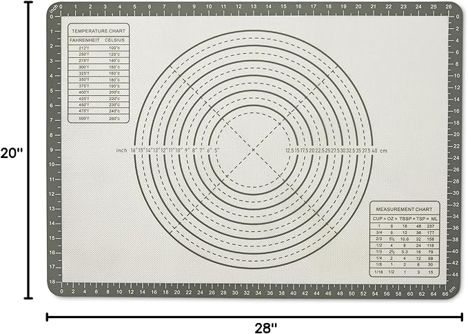 Amazon Basics Nonstick Silicone Pastry Baking Mat with Measurements, BPA-Free, Oven-Safe, Extra Large 20 x 28 in