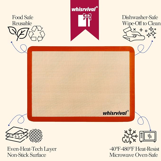 Silicone Baking Mat, Reusable Silicone Baking Sheets for Oven, 2Pcs Half Sheet(16.5"x11.6") Non-Stick (Orange) | Reusable Silicone Baking Sheets for Oven(Orange)