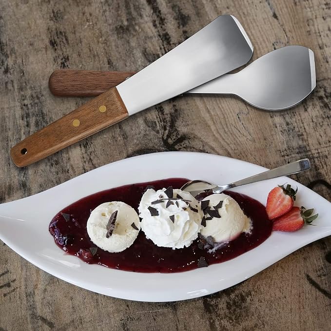 Patelai 2 Pcs Ice Cream Scoop Stainless Steel Ice Cream Shovel with Wooden Handle Dessert Spade Butter Cutter Flat Metal Spade for Dining Kitchen Utensil Home Commercial