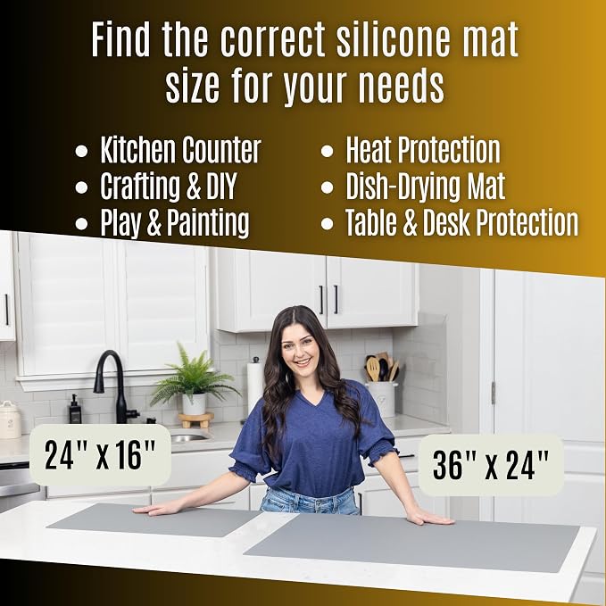 Extra Large Silicone Mat for Countertop with "Edge Protection" – Kitchen Counter Mat – Multipurpose Heat Resistant Silicone Mat – No Folds or Wrinkles – 1.5mm Thick, 36"x24", Gray