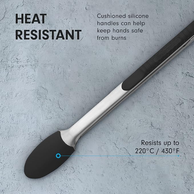 Messermeister Silicone Coated Locking Tongs, 12” - Black - Stainless Steel Rivet & Non-Slip, Silicone Tip & Handle - Heat Resistant Up to 430 Degrees Fahrenheit - Dishwasher Safe