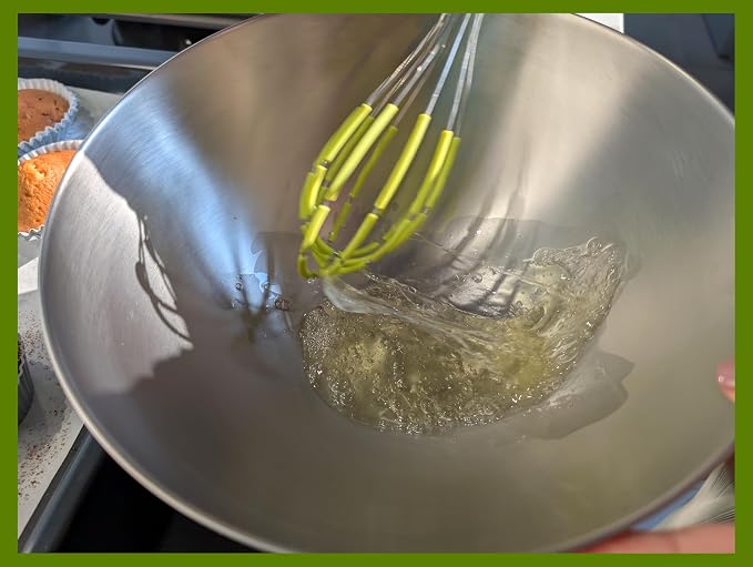 Balloon Silicone Egg Whisk with Spatula Scraper Wires, 18/10 Stainless Steel, Non-Stick Pan Safe, Ergonomic Tube Handle Perfect for Blending, Whisking, Beating and Stirring, 11 inch (Green)
