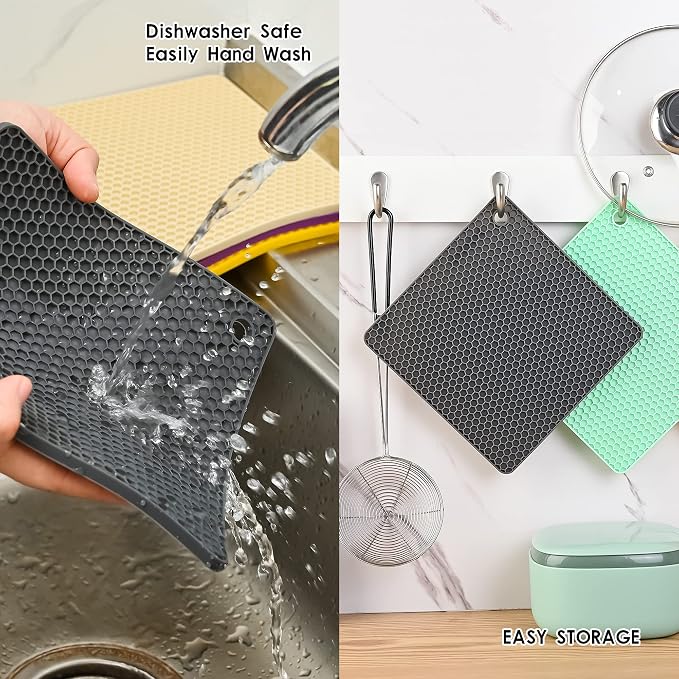 Silicone Trivets Mats Silicone Pot Mat for Countertop Trivet Pads Heat Resistant Table Placemats 4 Pack,Size:7.5x7.5 Inch, Shape: Square (Beige)