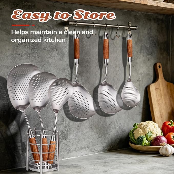 MARTE Skimmer Slotted Spoon,304 Stainless Steel Large Skimmer Ladle Spoon Spider Strainer for Cooking and Deep Frying,16 Inch Pasta Strainer Spoon for Kitchen with Ergonomic Comfortable Grip Handle