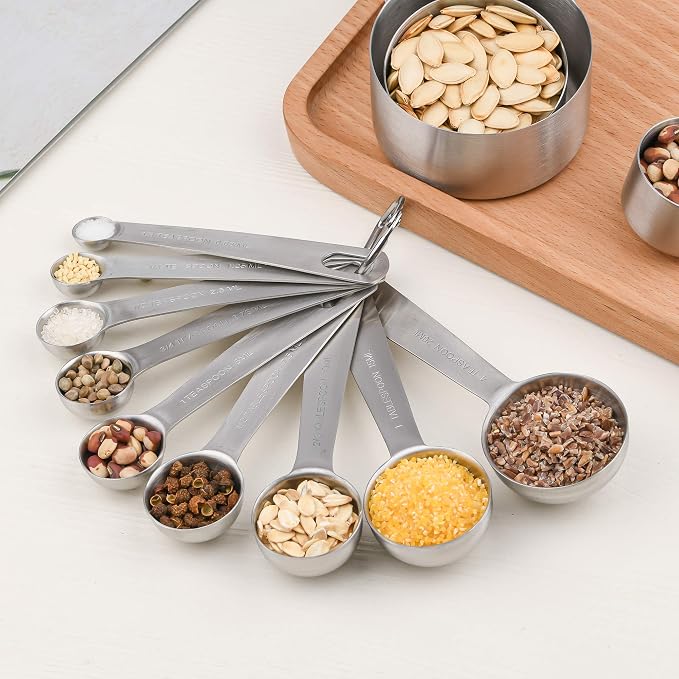 Measuring Cups Set 19, 18/8 (304) Stainless Steel Measuring Cups and Spoons Set, Metal Measuring Cups & Spoons & Leveler&Magnetic Conversion Chart for Kitchen and Baking