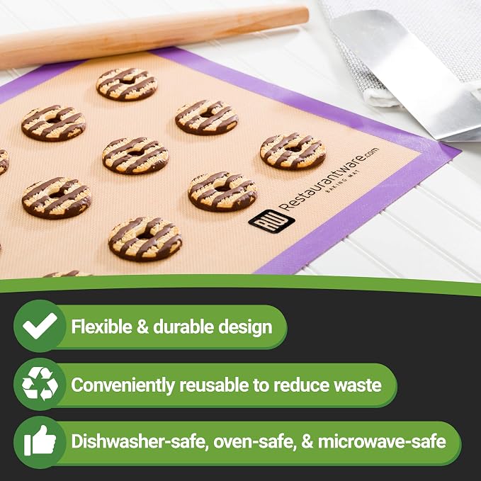 Restaurantware Full Size Baking Mat 1 Heat-Resistant Cooking Mat - Allergen-Safe Reusable And Ultra-Durable Tan And Purple Silicone Nonstick Mat For Pans And Rolling 23.6 x 15.75 Inch
