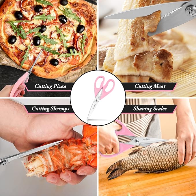 All Purpose 8.5" Cooking Scissors with Sheath, Pink Kitchen Gadgets for Women, Mom, Wife, Her