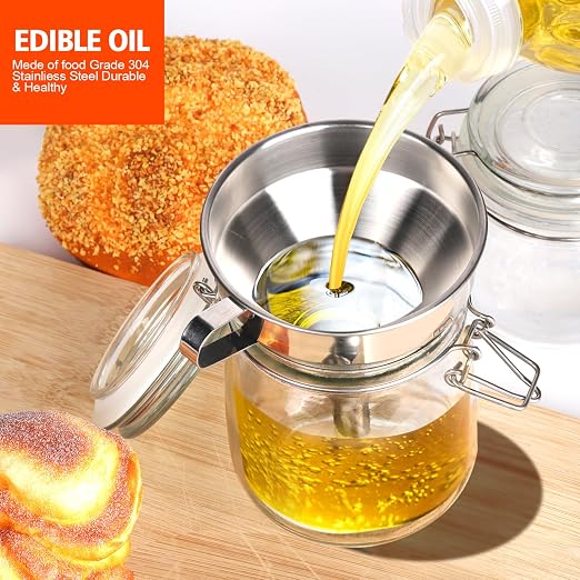 YGDZ Stainless Steel Funnel, 3PCS Kitchen Funnels for Filling Bottles Set, Large Food Grade Metal Funnel with 3pcs Removable Strainer, 2pcs Brushes, Funnels for Kitchen Use, Bottle Funnel for Liquid