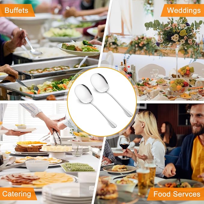 JIEYAO 2 Pcs Large Serving Spoons, 9.8“ Stainless Steel Cooking Spoon, Long Handle Soup Spoons Buffet Serving Tablespoon Tabletop Flatware Serving Utensil for Serving Spoons Set Kitchen Tool