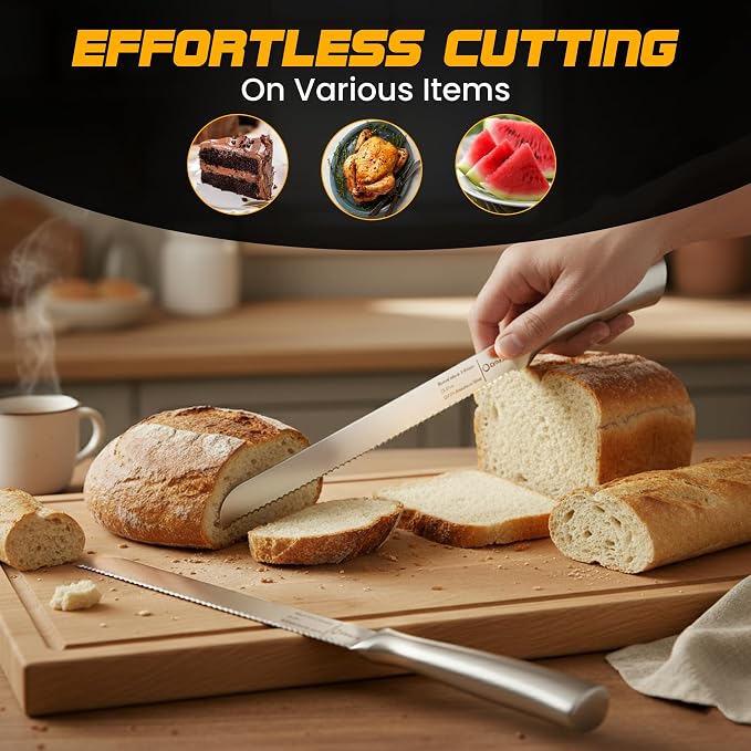 Serrated Bread Knife,9.6 Inch Razor Sharp Stainless Steel Blade with 5-Inch Handle, Best Bread Cutter for Slicing Sourdough, Bagels, Cakes & Homemade Artisan Bread