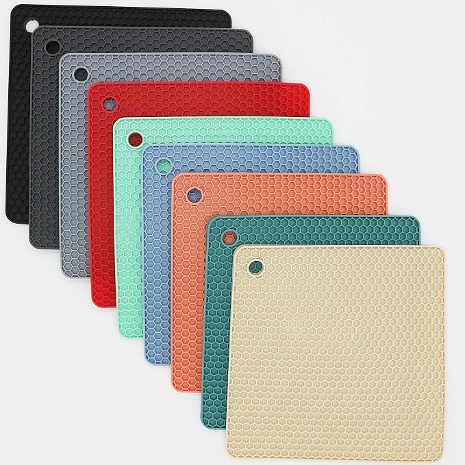 Silicone Trivets for Hot Dishes, Pots and Pans, Hot Pads for Kitchen, Blue Silicone Pot Holders Mats for Kitchen Quartz Counter Heat Resistant Mat, Flexible Table Trivet Mat Set 4
