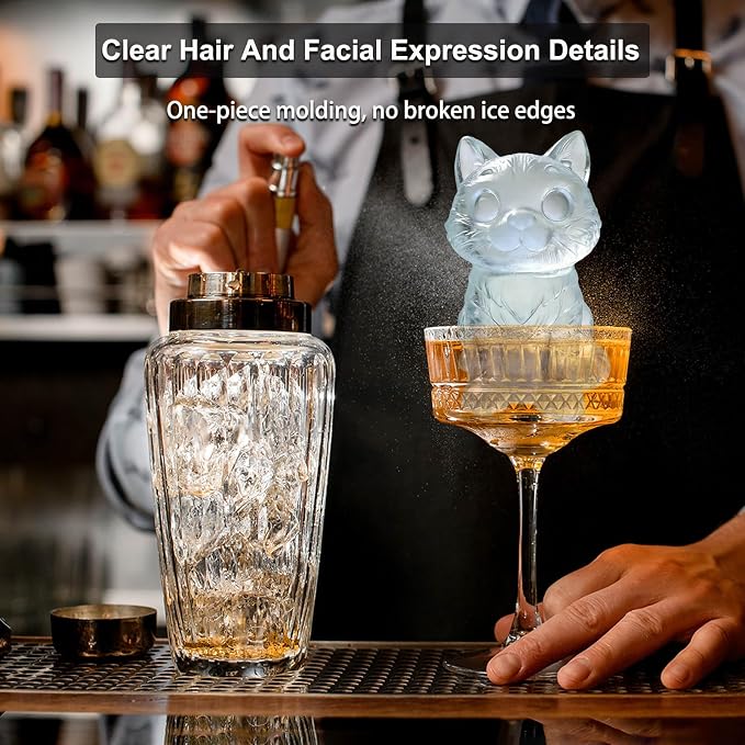 3D Cat Ice Cube Silicone Molds Tray for Whiskey, Cocktail, Drink, Bar; Rich Details. Fun Animal Mold for DIY Craft Taba Squishy Chocolate Soap Candle Resin Gift for Women Girls Boys; 2 Pack